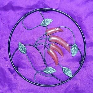 Red chili pepper metal trivet, hot plate, pot holder